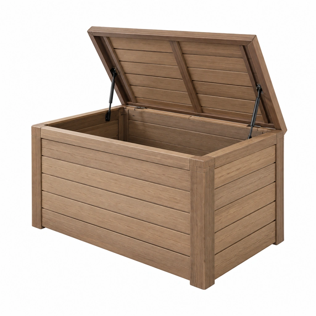 Garten-Aufbewahrungsbox 120 x 60 x 63 cm Holz Braun mit Klappdeckel für Außenbereich