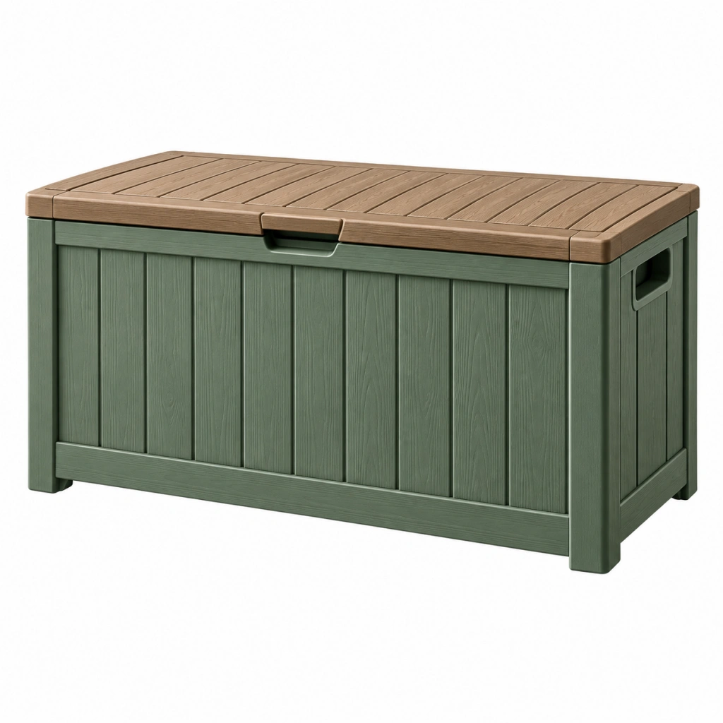Garten-Aufbewahrungsbox 152 x 73 x 64 cm aus Kunststoff Grün Braun mit Klappdeckel