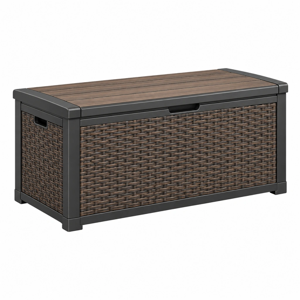 Garten-Aufbewahrungsbox 120 x 55 x 60 cm Kunststoff Anthrazit Braun mit Deckel Rattanoptik