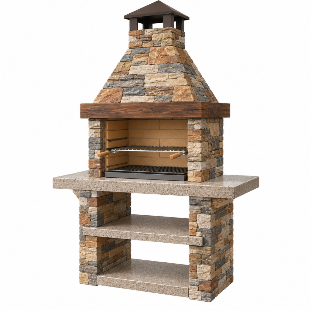 Grillkamin 140 x 80 x 230 cm Naturstein Braun für Garten rustikal mit Grillrost