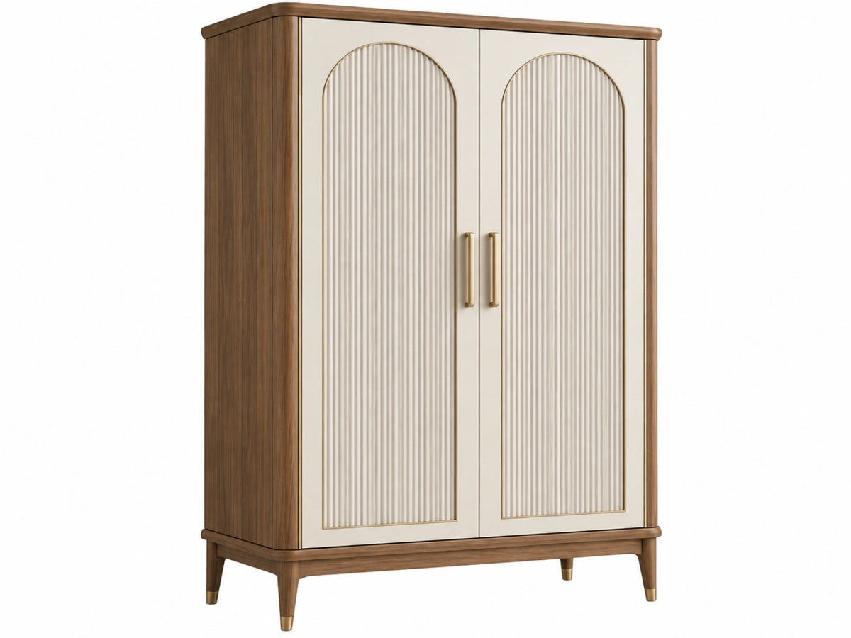 Kleiderschrank 100 x 55 x 190 cm Holzwerkstoff Walnuss Cremefarben 2 Türen Retro-Stil