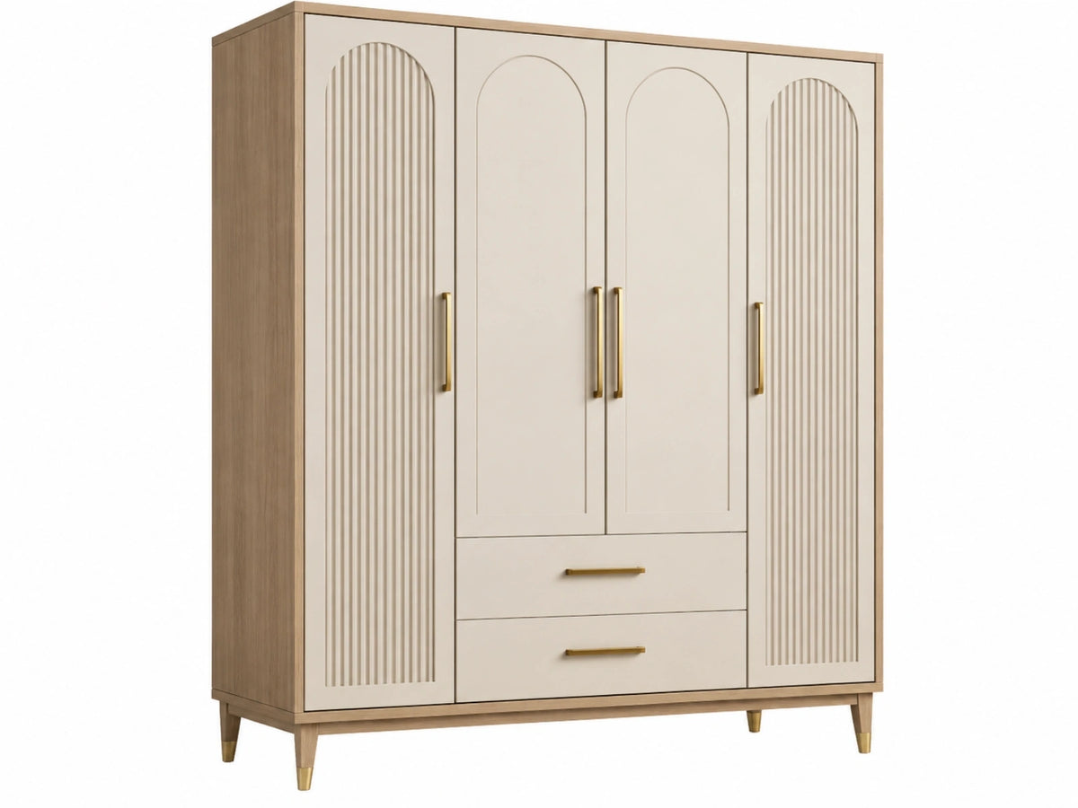 Kleiderschrank 160 x 55 x 200 cm Holzwerkstoff Beige Walnussbraun mit 4 Türen und 2 Schubladen