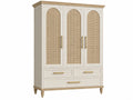 Kleiderschrank 140 x 55 x 200 cm Holz Cremeweiß Natur mit Rattangeflecht und Schubladen