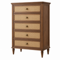Kommode 80 x 40 x 125 cm aus Holz und Rattangeflecht Braun mit 5 Schubladen