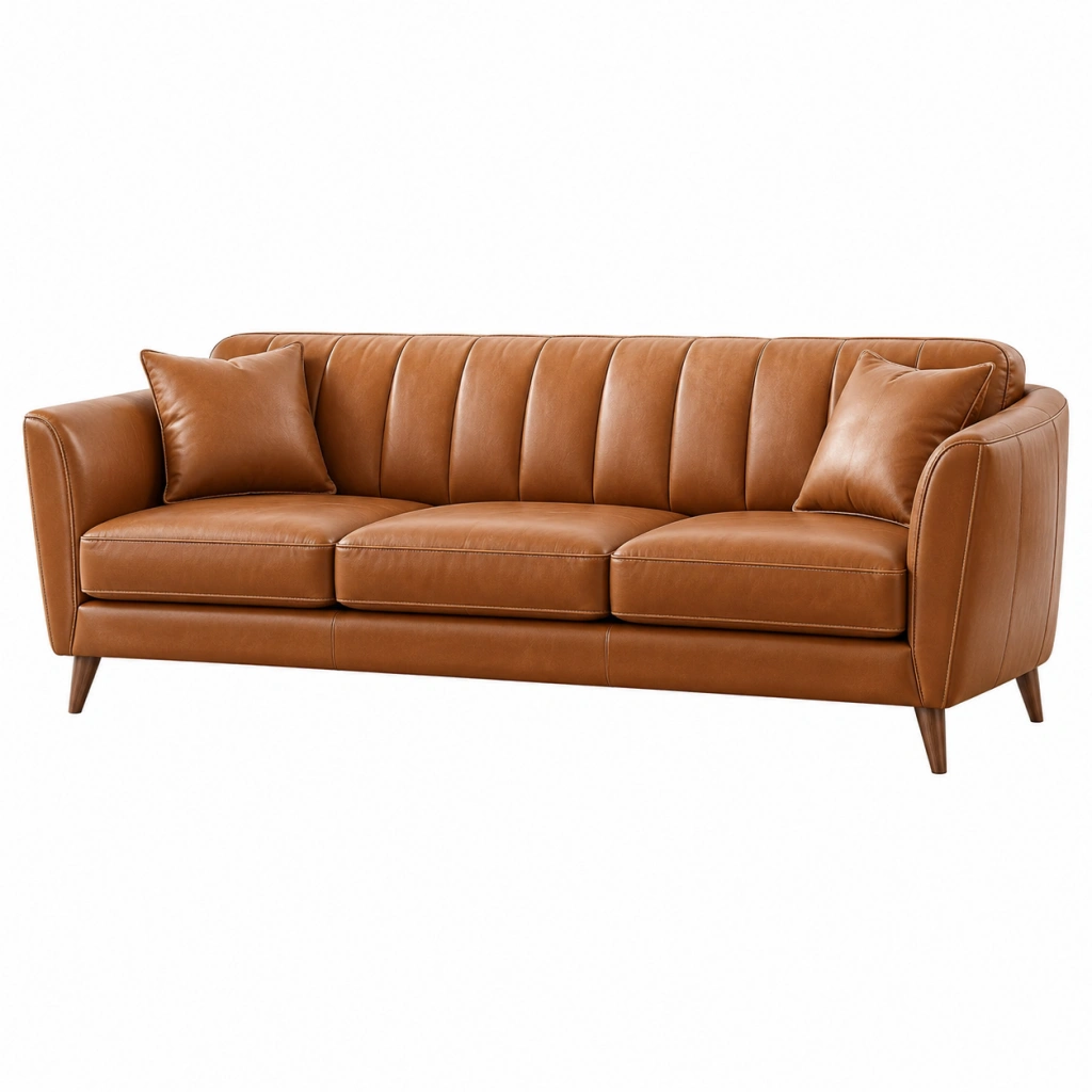 3-Sitzer Sofa 220 x 90 x 85 cm braunes Kunstleder im Retro Stil