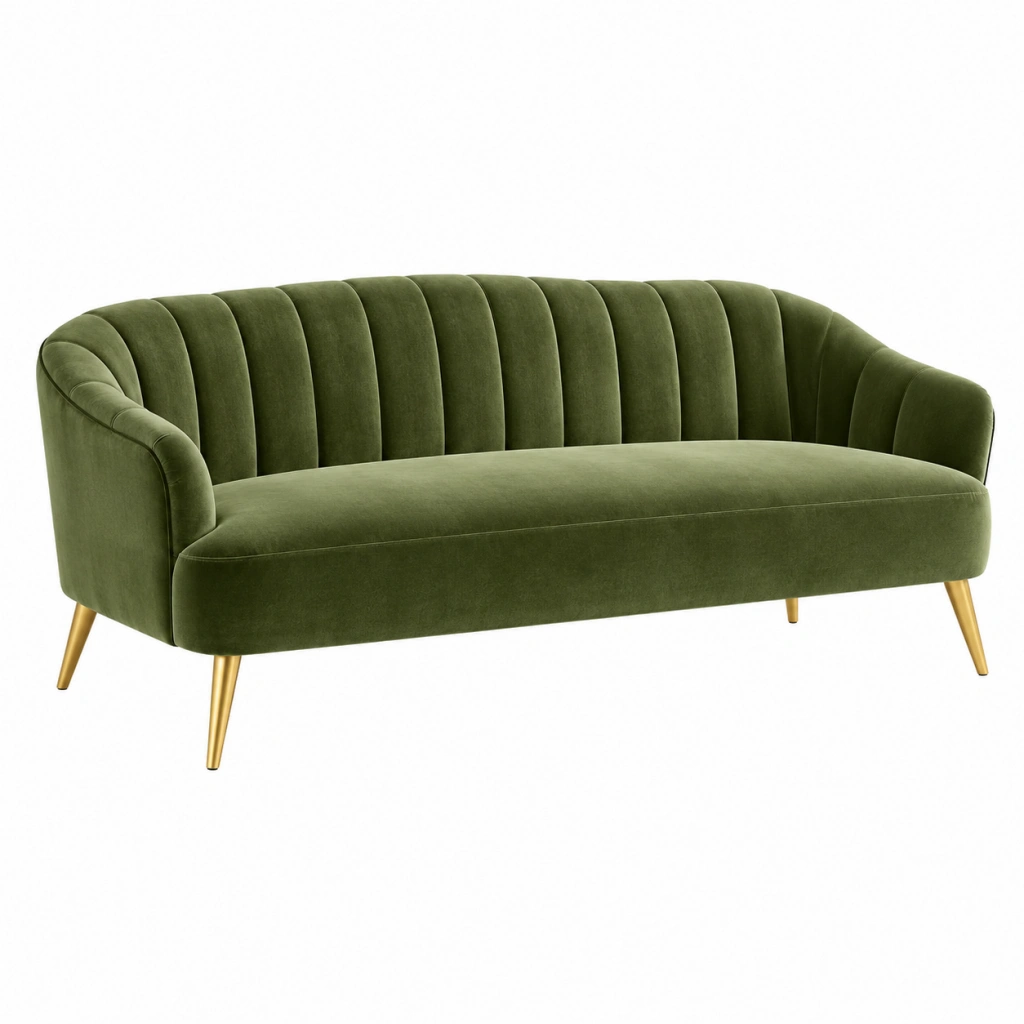 2-Sitzer Sofa 180 x 78 x 82 cm Samt Olivgrün mit Metallfüßen im Retro-Stil
