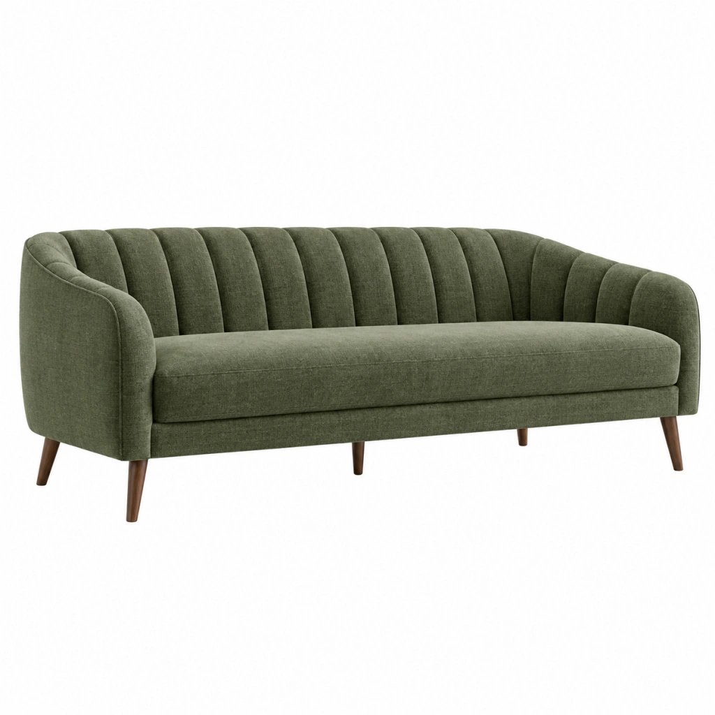 3-Sitzer Sofa 200 cm olivgrüner Stoffbezug mit Holzfüßen Retro-Stil