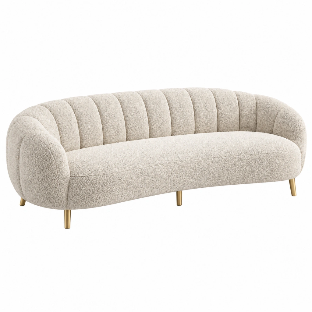 2-Sitzer Sofa 200 x 85 x 75 cm Bouclé Creme mit Metallfüßen Modern